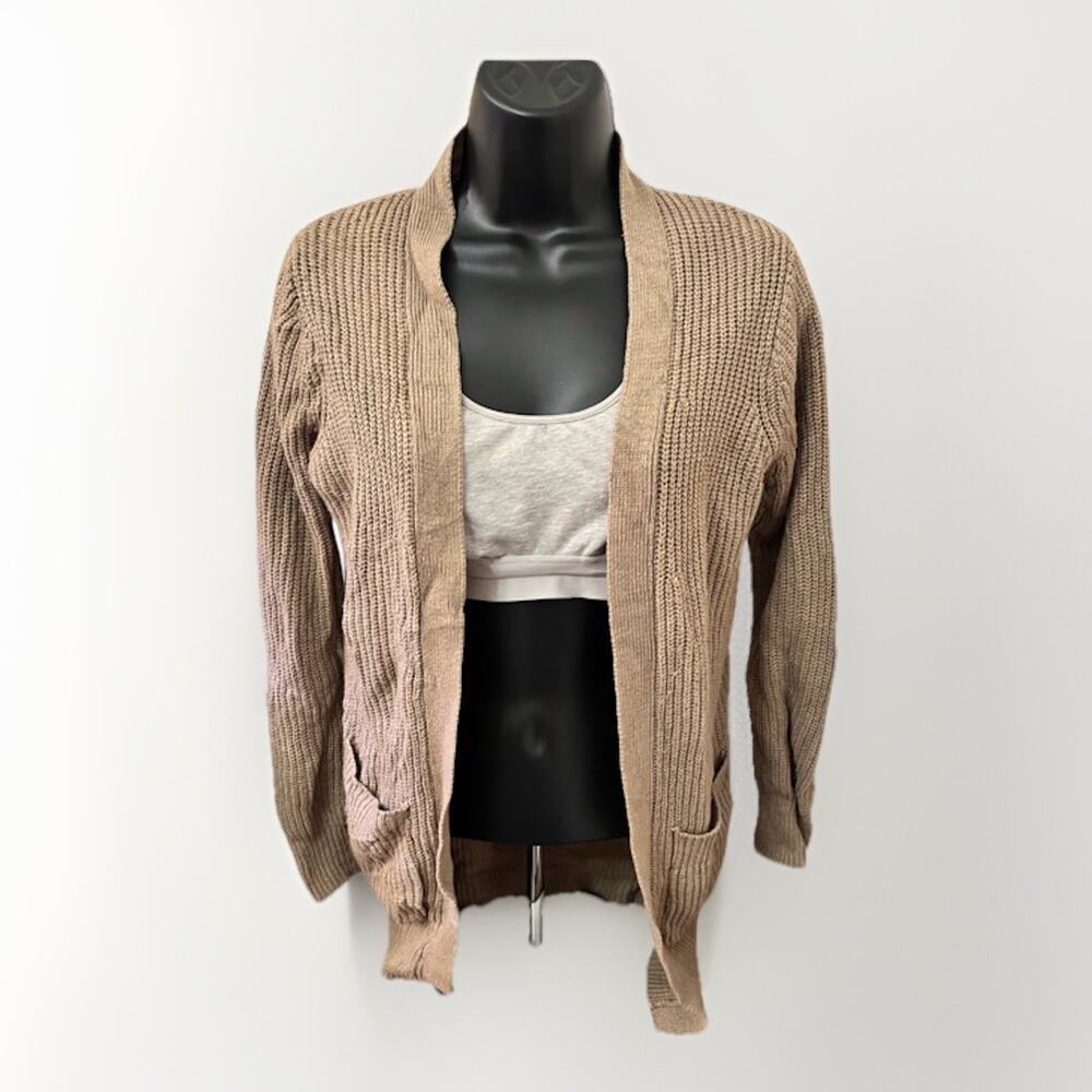 Ambiance Women’s Small Tan Knit Open Front Cardigan With Pockets Cozy Fall